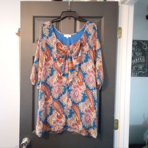 Umgee USA Floral Paisley Midi Tee Shirt Dress Long Flattering Multicolor Blouse